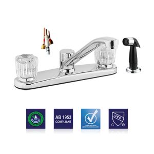 Kitchen Faucet, Two Handle, Sprayer, Chrome Finish, Plumb Tech, Delta Style Stem, ABS Handle
