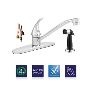 Single Handle Kitchen Faucet, Sprayer, Chrome Finish, Zinc Construction, Plumb Tech, Ceramic Cartridge